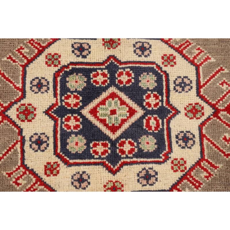 Geometric Kazak Oriental Square Area Rug Hand-Knotted Wool Carpet - 6'8" x 6'6"