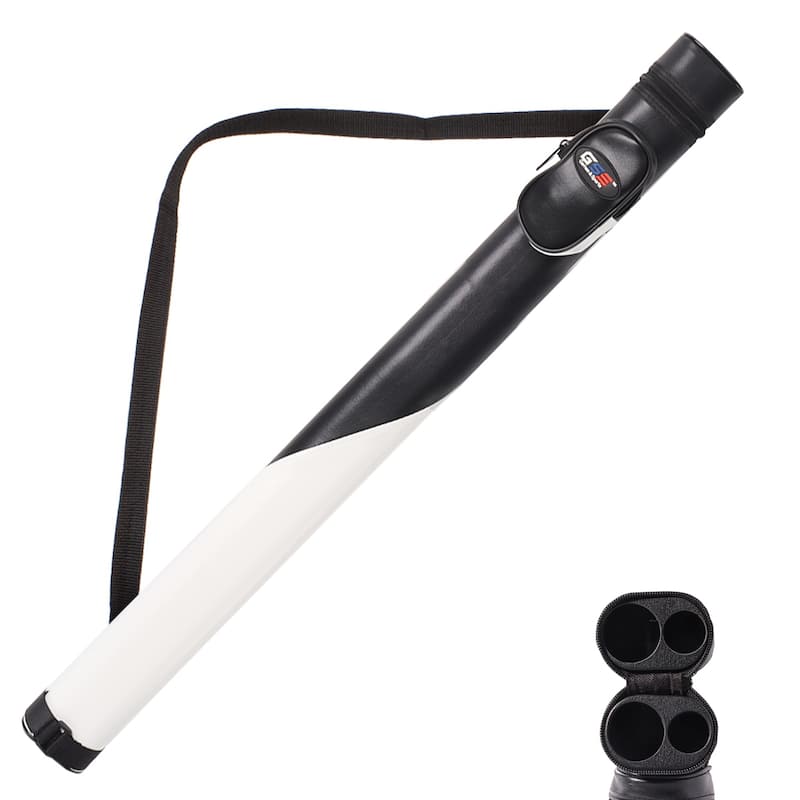 GSE™ 1x1 Deluxe Hard Billiard Pool Cue Stick Carrying Case, Billiard Cue Case Holds 1 Butts/1 Shafts (7 Colors) - Black/White
