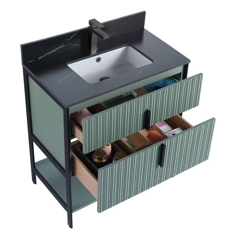 Fine Fixtures Serenity Modern Bathroom Vanity with Black Sintered Stone Top