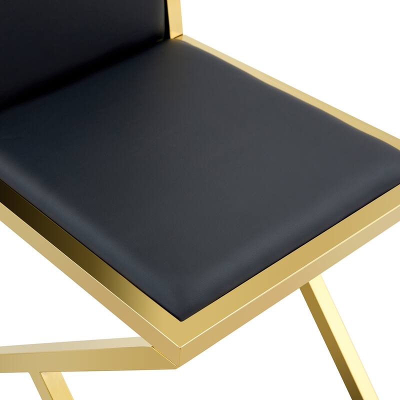 17.3" Black PU Dining Chairs with Gold Metal Legs, Set of 4
