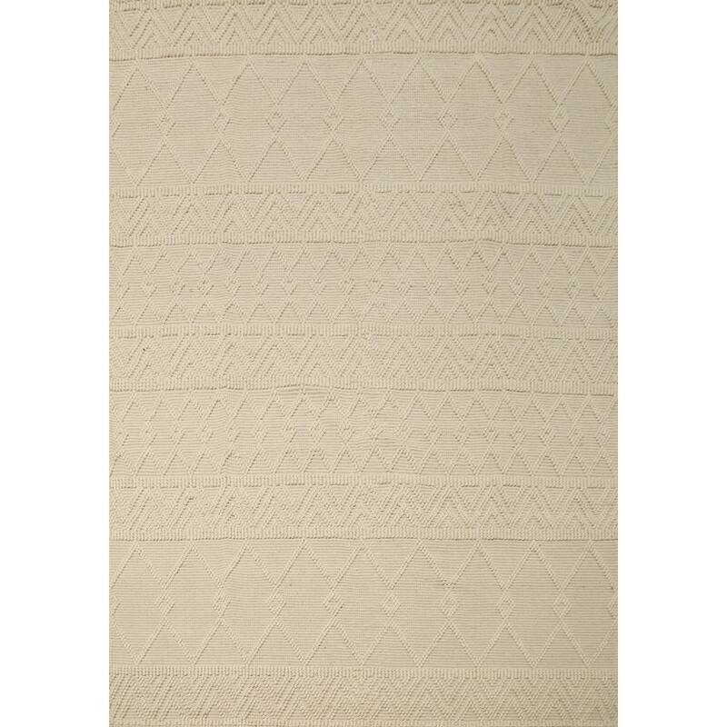 Hand Knotted Oriental 100% Wool Carpet Modern Geometric Beige & Ivories Modern Gotti Design Area Rug - 9' 10'' X 7' 10''