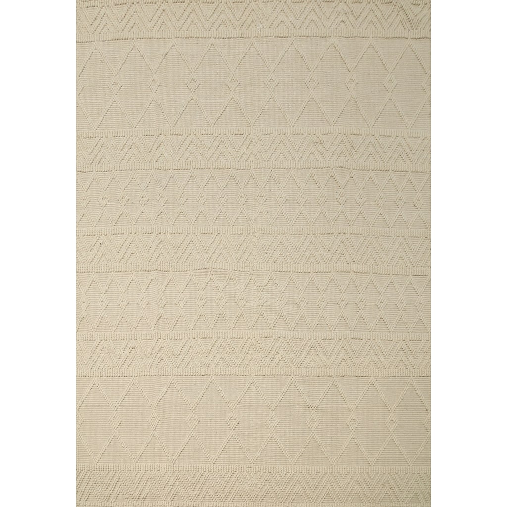 Hand Knotted Oriental 100% Wool Carpet Modern Geometric Beige & Ivories Modern Gotti Design Area Rug - 9' 10'' X 7' 10''