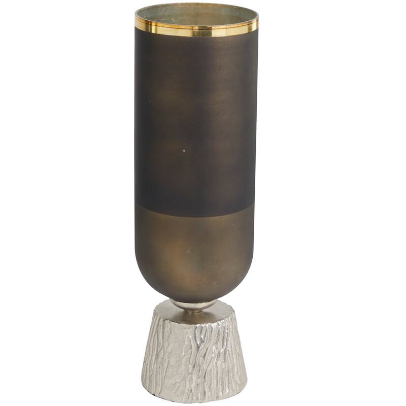 Bronze Glass Colorblock Candle Holder with Gold Accents and Textured Silver Base