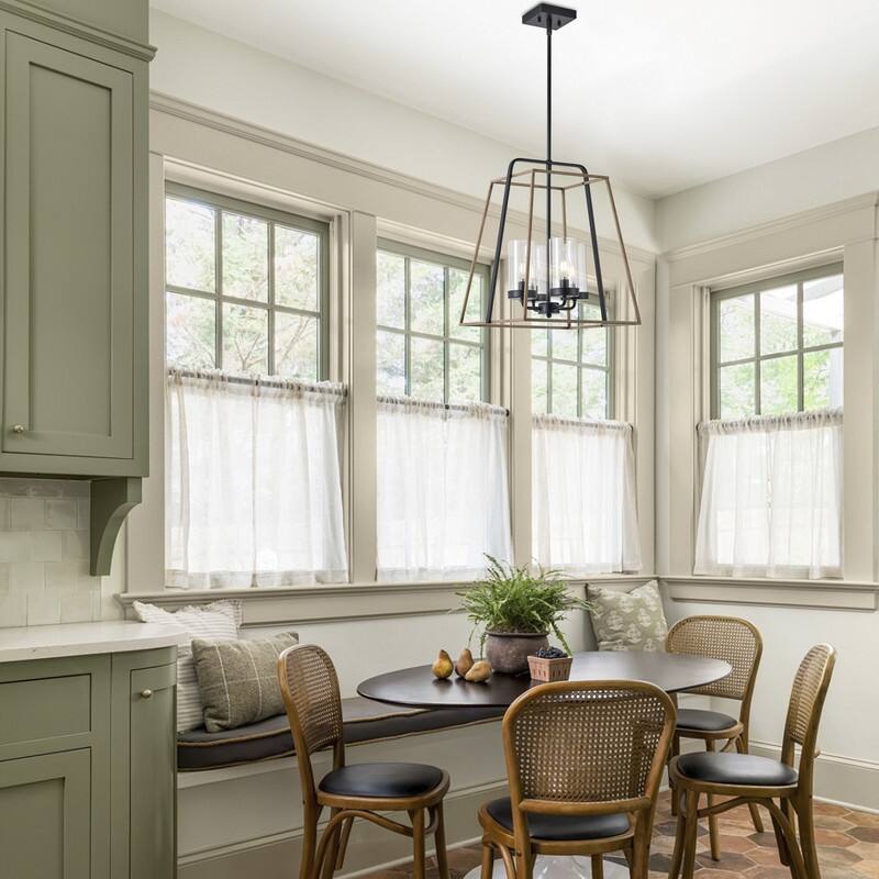 Farmhouse Black Metal Cage 4 Light Pendant Ceiling Light for Entryway and Foyer