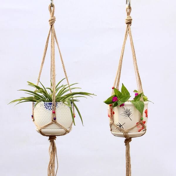 Linen Rope Plants Flowers Pot Hanging Basket Holder Net Garden Balcony