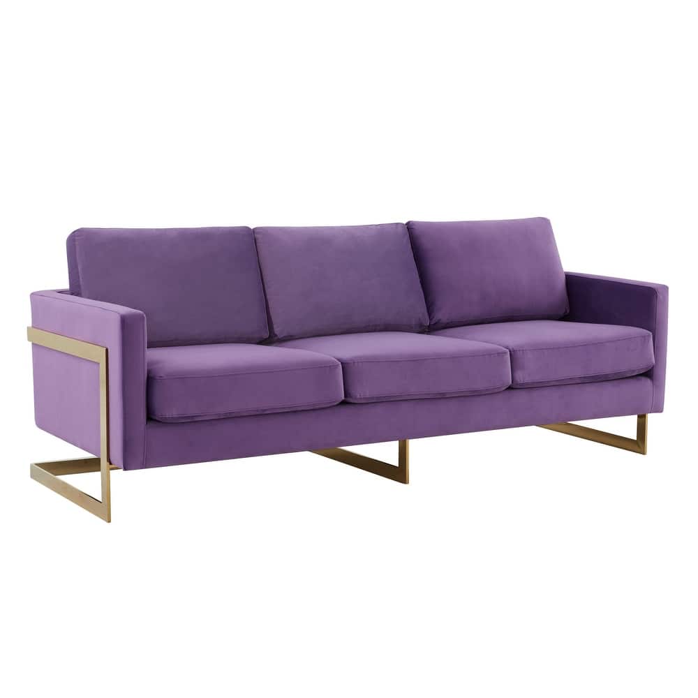Lincoln Modern 3-Seater Velvet Sofa Couch with Gold Stainless Steel Base and Solid Wood Frame for Living Room or Office Lounge