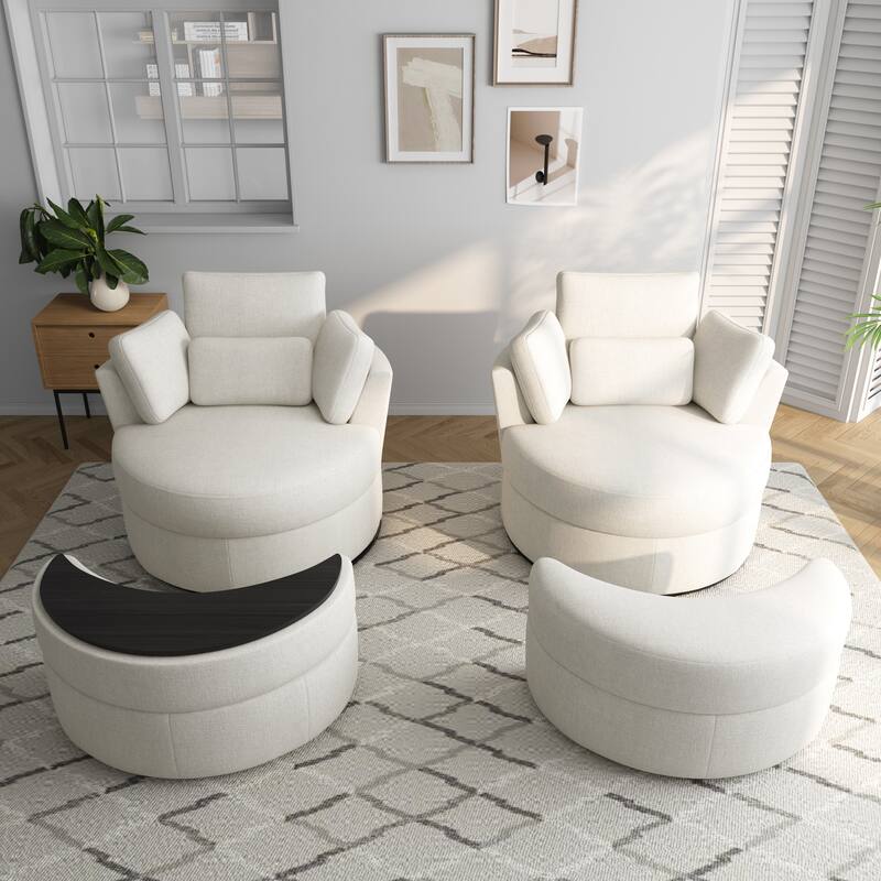 Upholstered Swivel Accent Barrel Chair And Storage Ottoman Sets