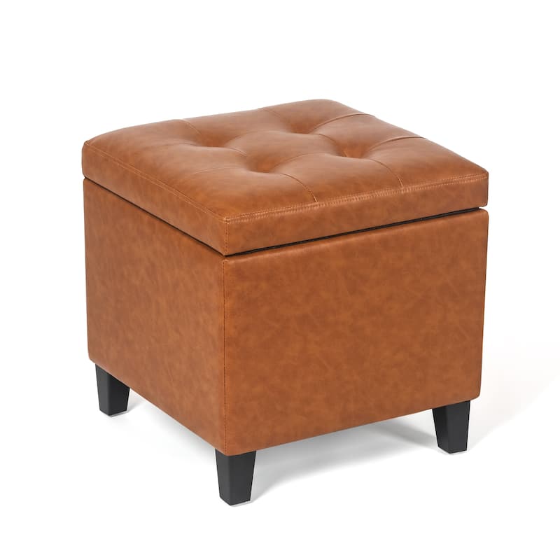 Adeco Bonded Leather Square Storage Ottoman