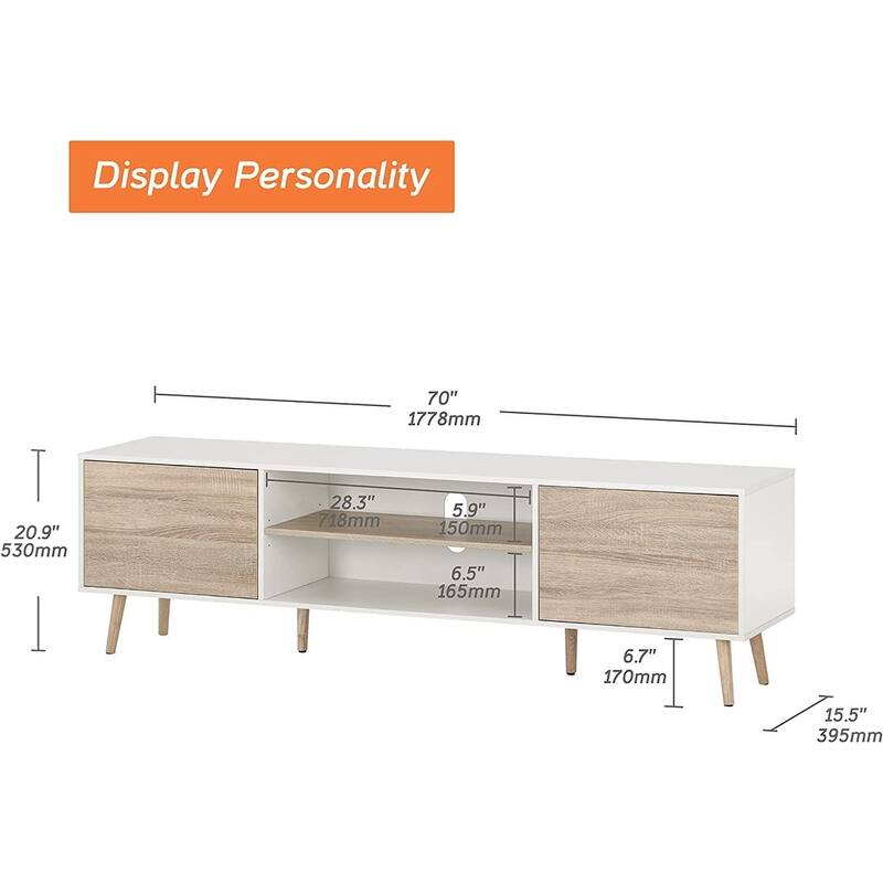 TV Stand for 60 inch TV Entertainment Center,White & Oak-53 inch