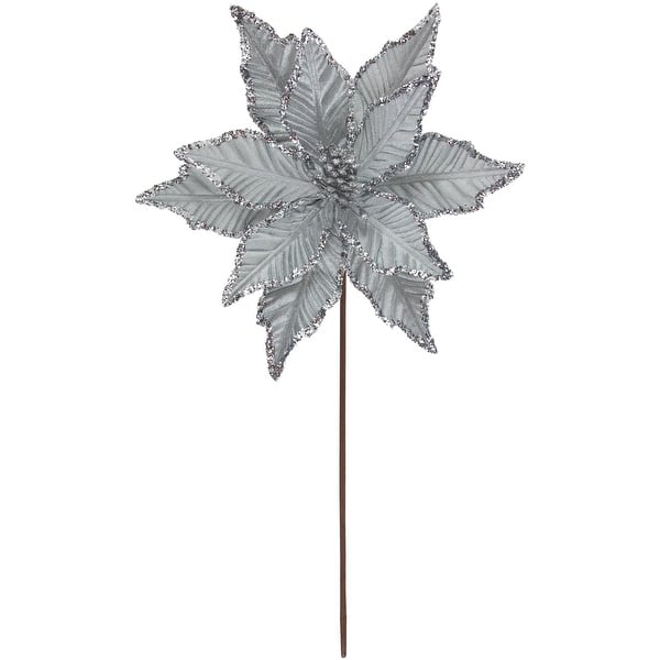 slide 2 of 4, 25" Glittered Silver Poinsettia Christmas Floral Pick - 25