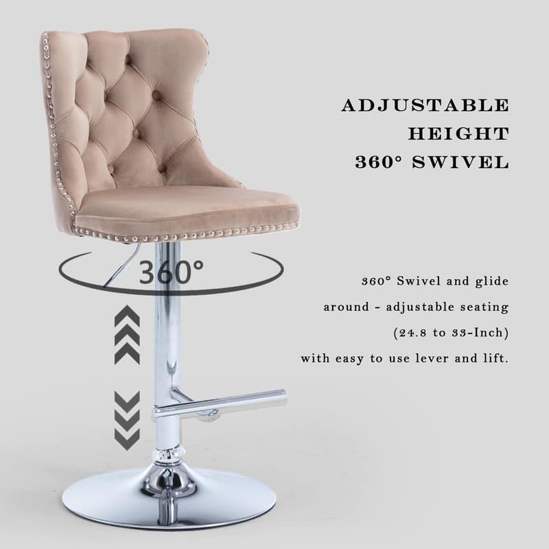 Velvet Upholstered Nailheads Tufted Swivel Bar Stools (Set of 6)