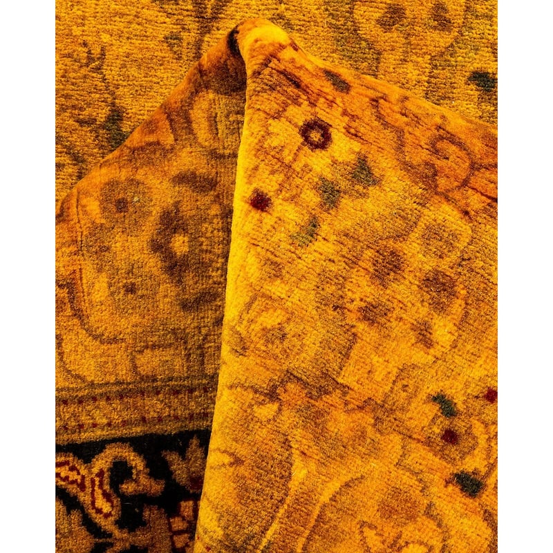 Overton Hand Knotted Wool Vintage Inspired Modern Contemporary Overdyed Gold Runner Rug - 2' 7" x 12' 3"