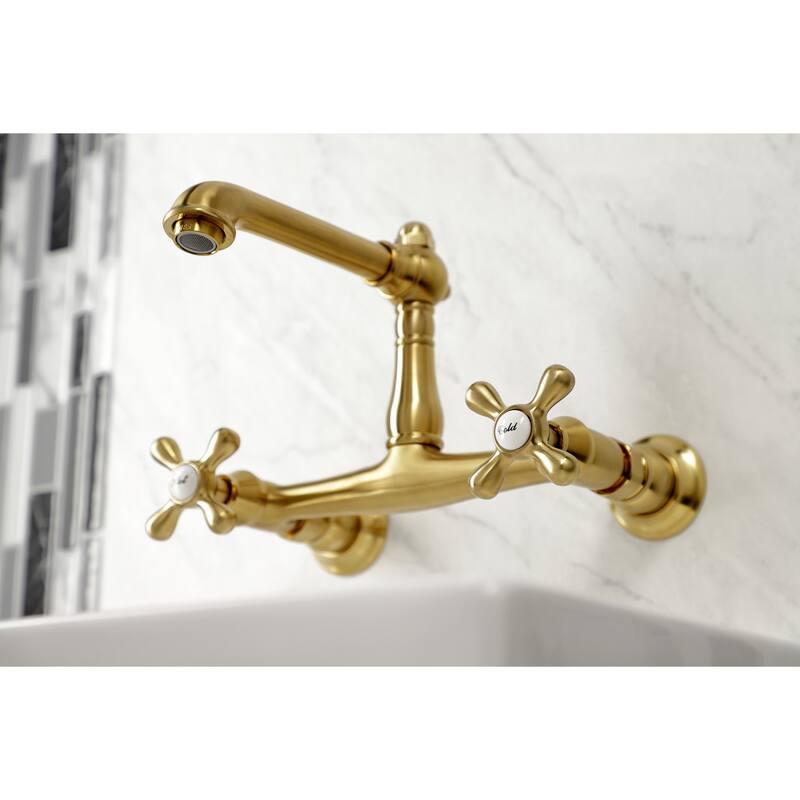 Kingston Brass English Country Two-Handle 2-Hole Wall Mount Bathroom Faucet