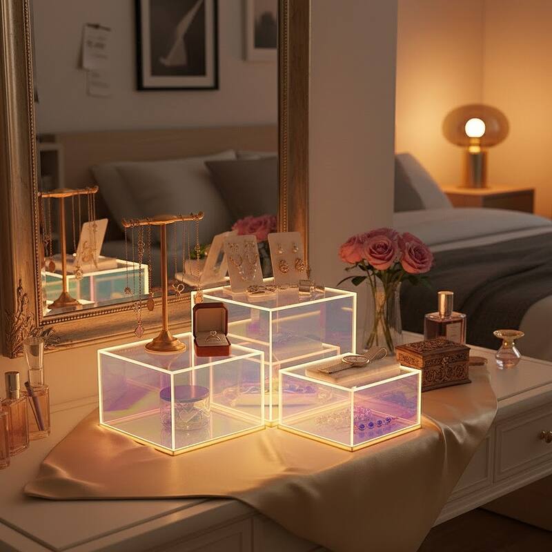 Iridescent Acrylic Display Risers with LED Light Set of 3