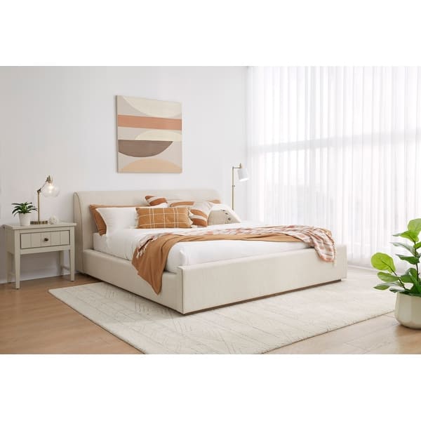 slide 2 of 10, Louis Upholstered Platform Bed in Natural Linen