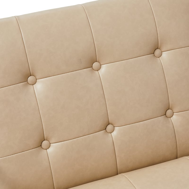 Glitzhome Set of 2 29.25"W Mid-Century PU Leather Tufted Accent Chairs