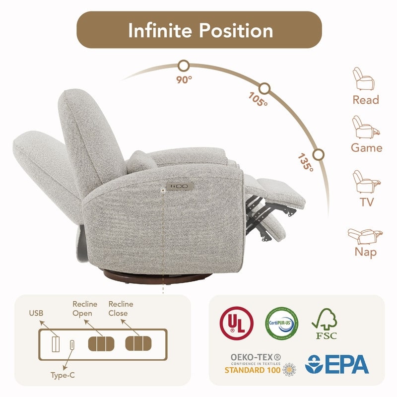Power/ Manual Swivel Glider Recliner Chair Nursery Chair