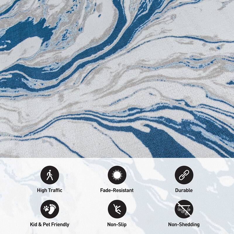 Contemporary Watercolor Wave Abstract Non Slip Area Rug