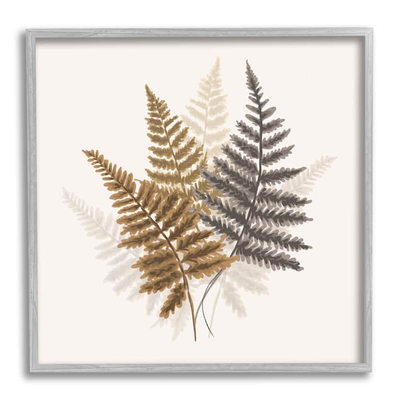 Stupell Layered Fern Leaves Soft Botanical Earth Tones Framed Wall Art, Design by House of Rose - 17 x 17 - Grey