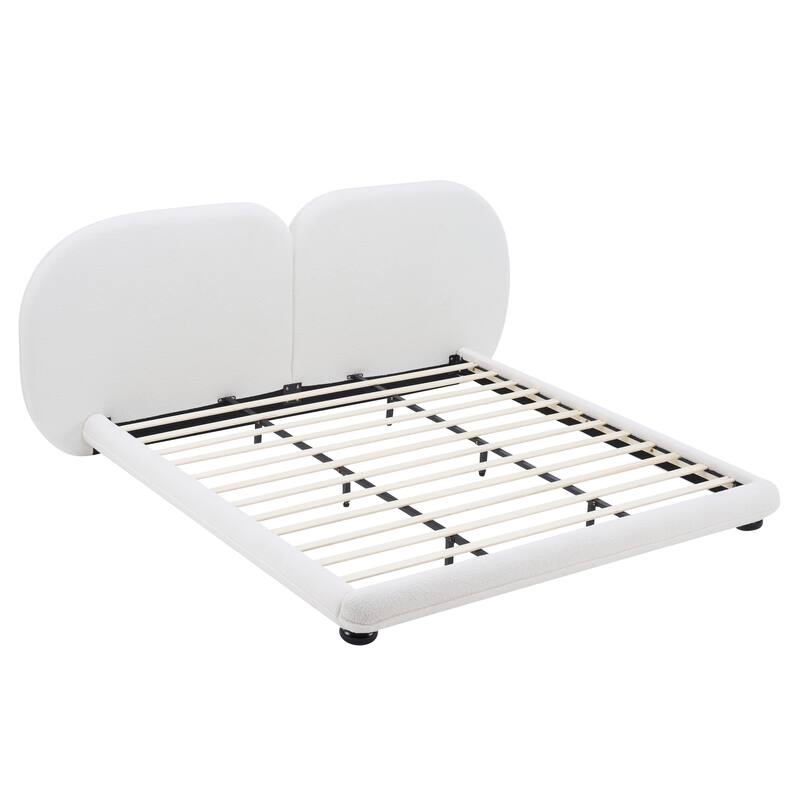 Christopher Knight Home - Lunara Modern Teddy Fleece Upholstered Platform Bed Frame with Split Headboard, Heavy-Duty Support