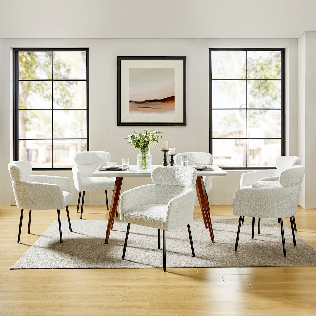 Amos Modern Boucle Dining Chair with Adjustment Feet Set of 6 by HULALA HOME