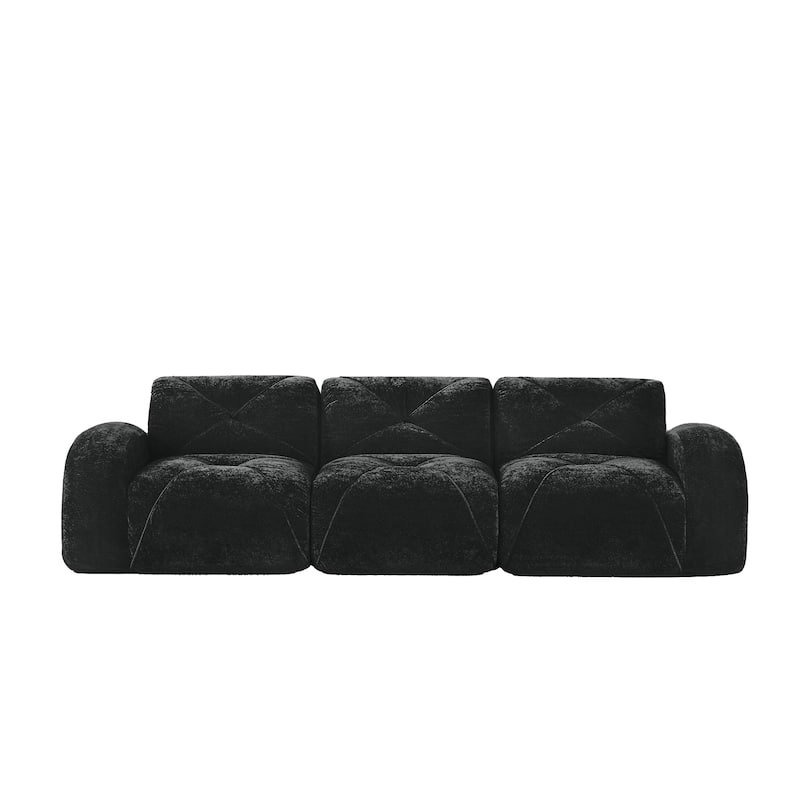 Roomfitters 114 Inch Modular Floor Sofa, Fluffy Plush Sectional with Ottoman, Chocolate