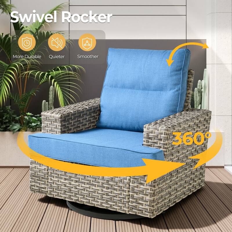HOOOWOOO 8-piece Wicker Patio Furniture Swivel Chair Set