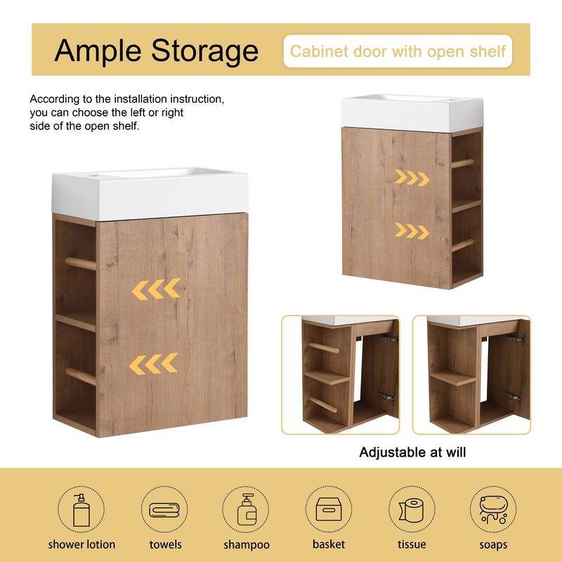 Malwee 16" Floating Bathroom Vanity, Wall Mounted Bathroom Vanity with Resin Sink,Soft Close Door and Side Shelf