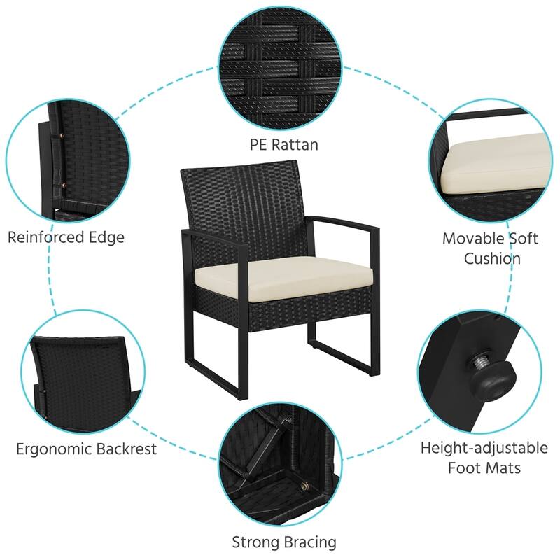 Yaheetech 3-Piece Bistro Set with Rattan Chairs for Patio and Balcony
