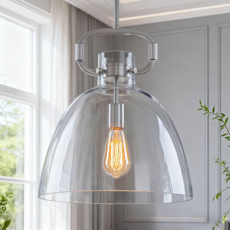 Starskys 1-Light Industrial Pendant Light with Bowl-Shaped Clear Glass Shade