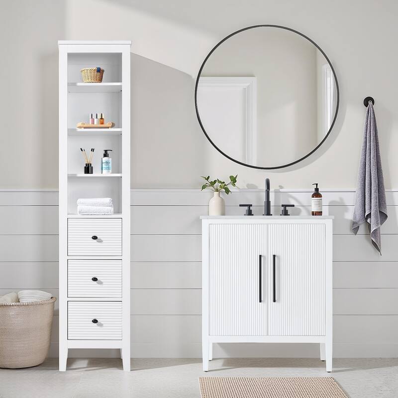 Kensington 16-28 Inch Open Shelving Bath Storage Cabinet
