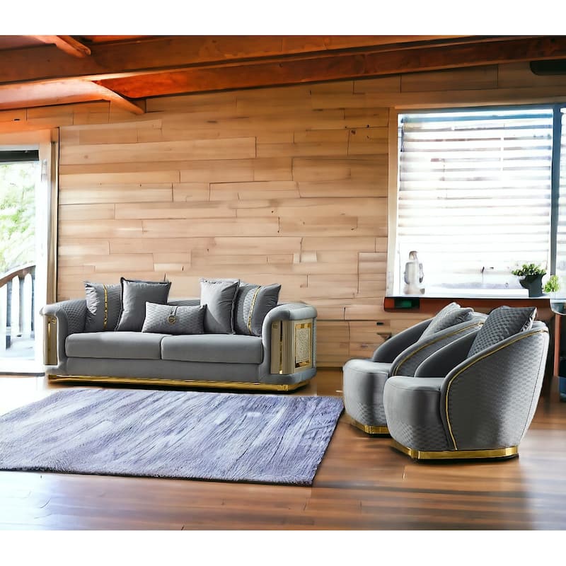 Marvella 3 Pieces Living Room Sets 1 Sofa 2 Chair - Lıght Grey