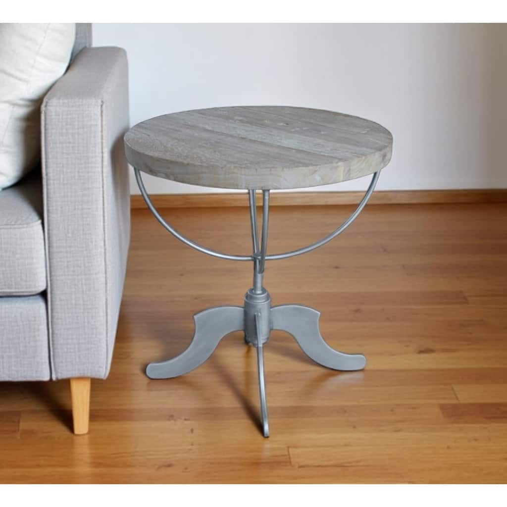 HomeRoots 30" Brown Reclaimed Wood and Iron Round Pedestal End Table - 28 in. x 30 in. x 28 in.