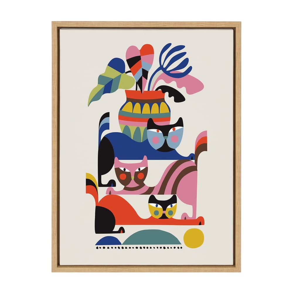 Kate and Laurel Sylvie 3 Cats Framed Canvas by Rachel Lee