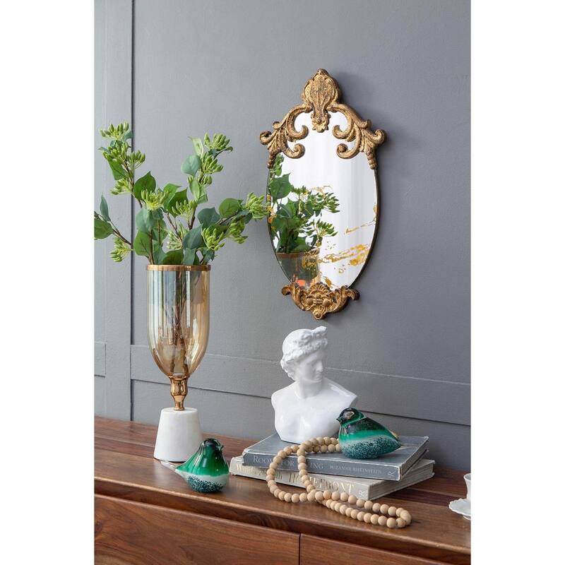 16" Gold And White Glass And Marble Table Vase - 5.10