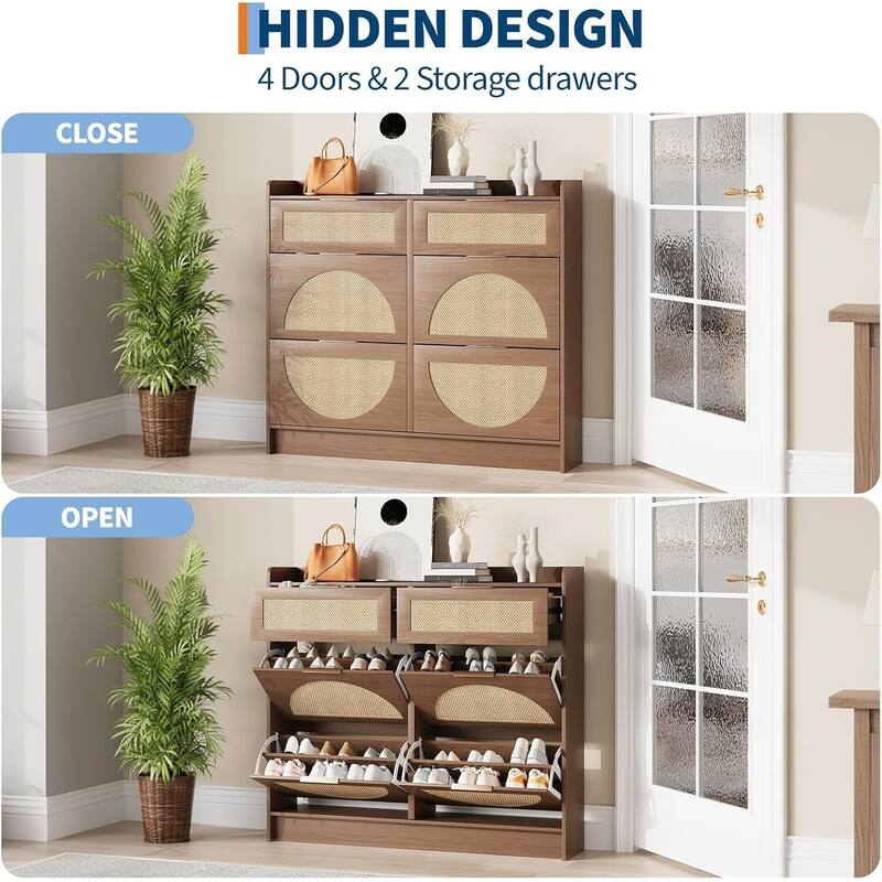 4 Turn Over Drawers Freestanding Shoe Storage Cabinet for Entryway, Hallway, Living Room