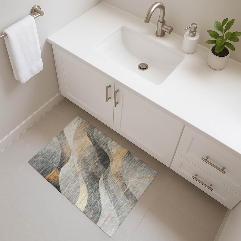 Premium Washable Super Soft Modern Waves Mayfield Rug - Gray - 1'8" x 2'6"