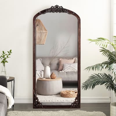 Lumioca Carved Solid Wood Arched Standing Mirror Wall Mirror
