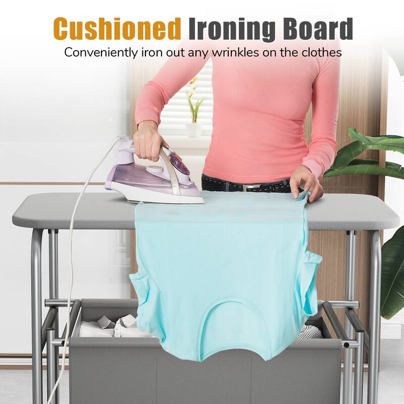 Gymax 3-Section Laundry Sorter w/ Foldable Ironing Board w/ 3