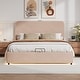 preview thumbnail 3 of 13, Upholstered Queen Size Hydraulic Storage Bed with RGB LED Light - Pink Velvet Finish.