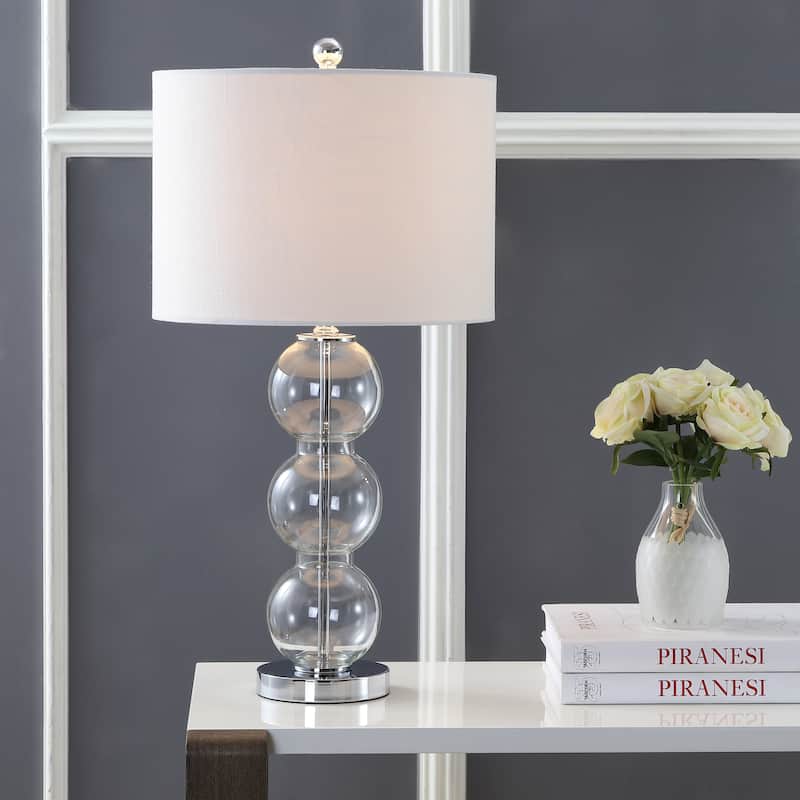 Ella 27" Glass Triple-Sphere LED Table Lamp, Mercury Silver/Chrome (Set of 2) by JONATHAN Y