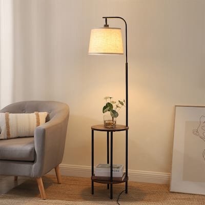 Floor Lamp with Table Farmhouse Wooden End Side Table Floor Lamp - 1
