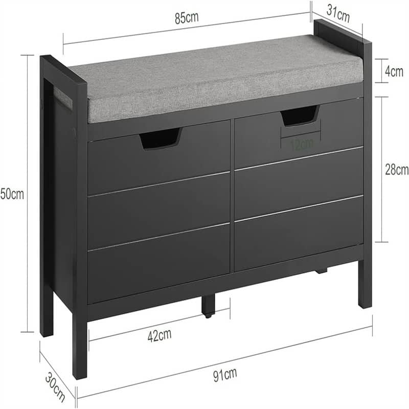 Shoe Bench Shoe Rack Shoe Cabinet - 11.8"D x 35.8"W x 19.7"H