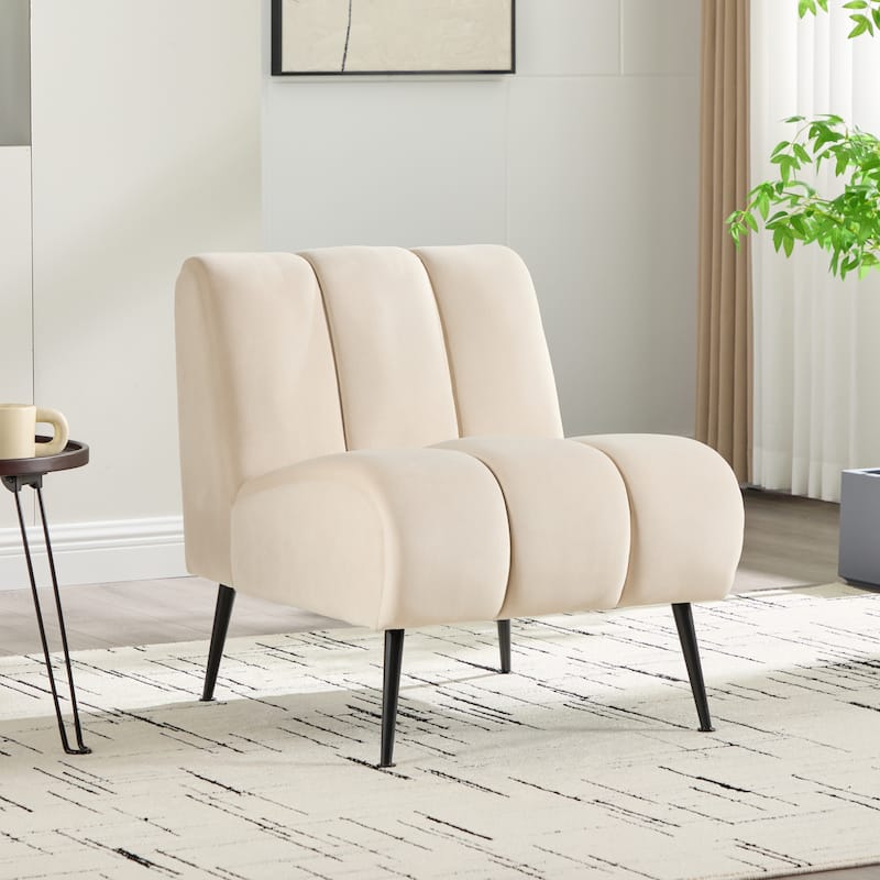 24.4"W Accent Chair,Upholstered Armless Chair with Metal Legs - Beige