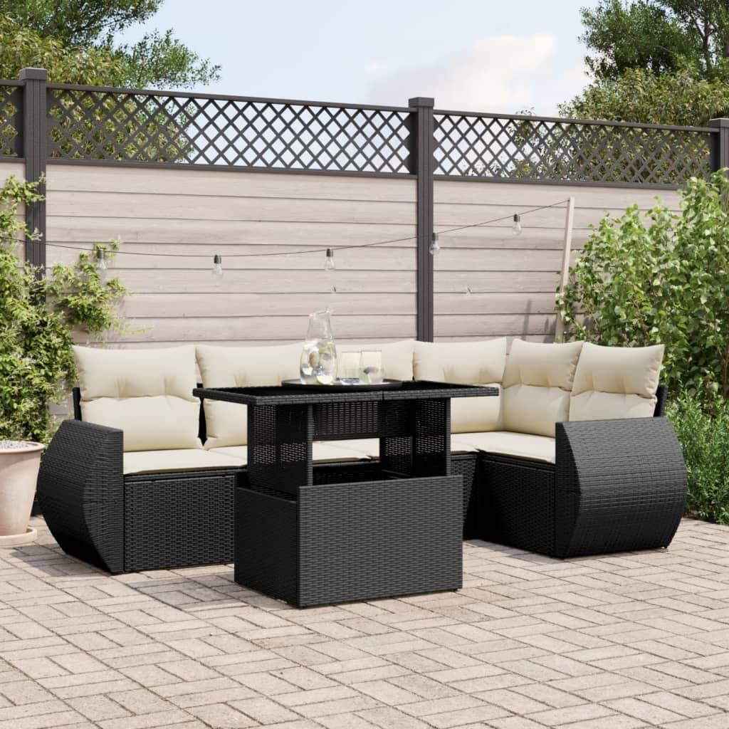 vidaXL Patio Sofa Set with Cushions Outdoor Furniture 6 Piece Poly Rattan - 21.7 x 39.4 x 28.7