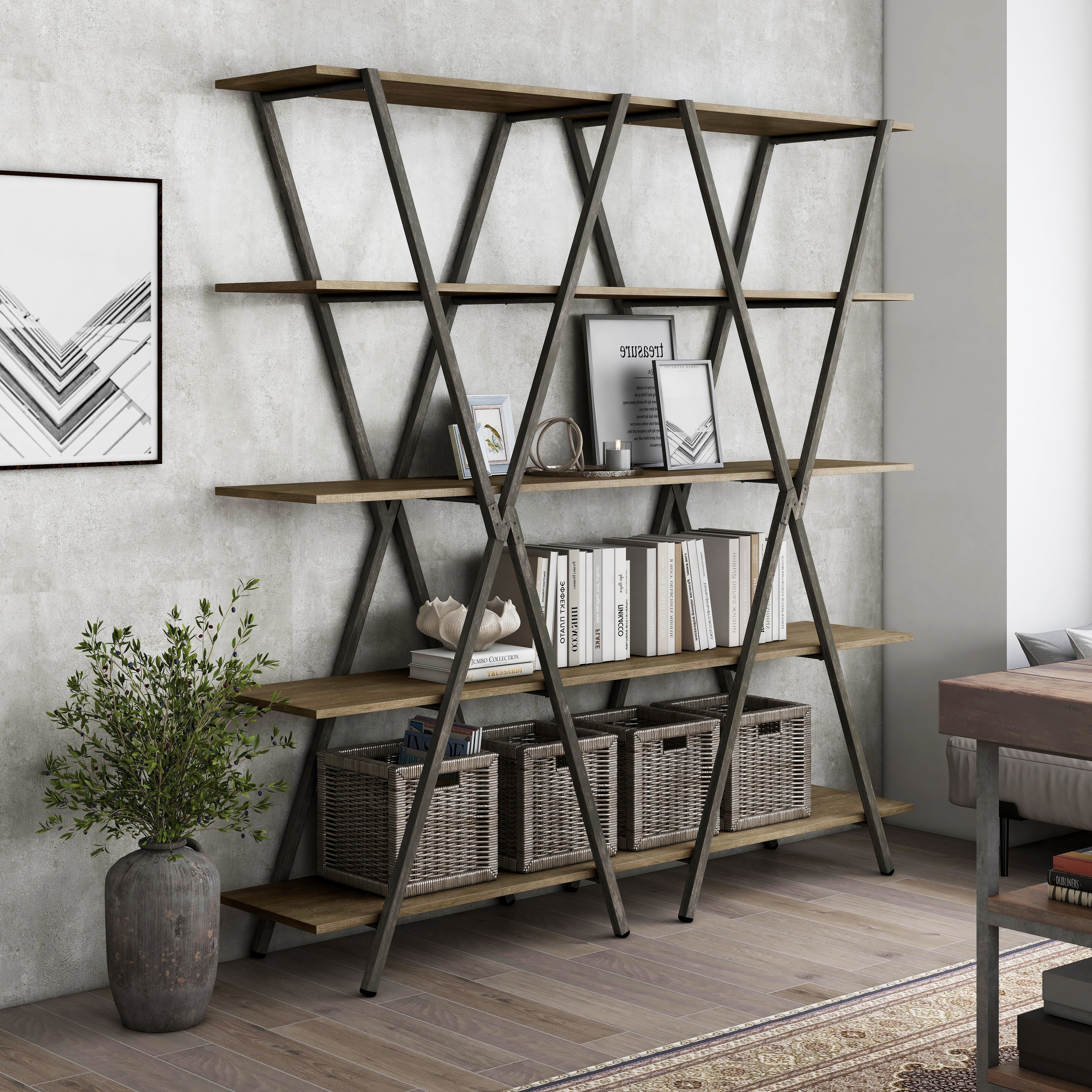 Industrial shop oak bookcase