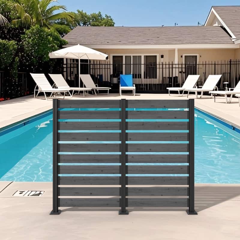 VEIKOUS 2 Pannel Versatile Outdoor Privacy Panels, Aluminum and Wooden Fence Panels for Garden - 78''×68.9'' - Black