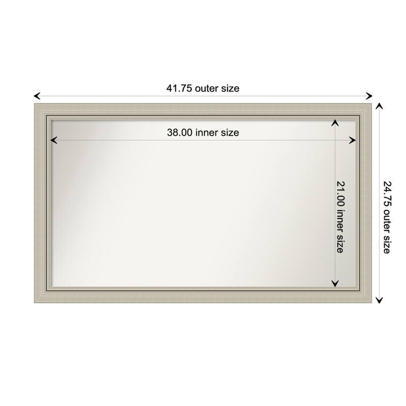 Romano Silver Narrow Framed Non-Beveled Custom Wall Mirror, Bathroom Vanity Mirror - Outer Size: 41.75 x 24.75