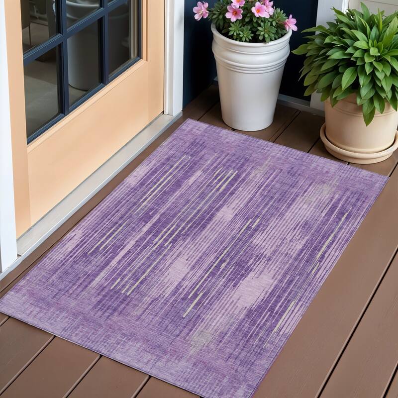 HomeRoots Striped Transitional Rectangle Outdoor Rug - 3' x 5'