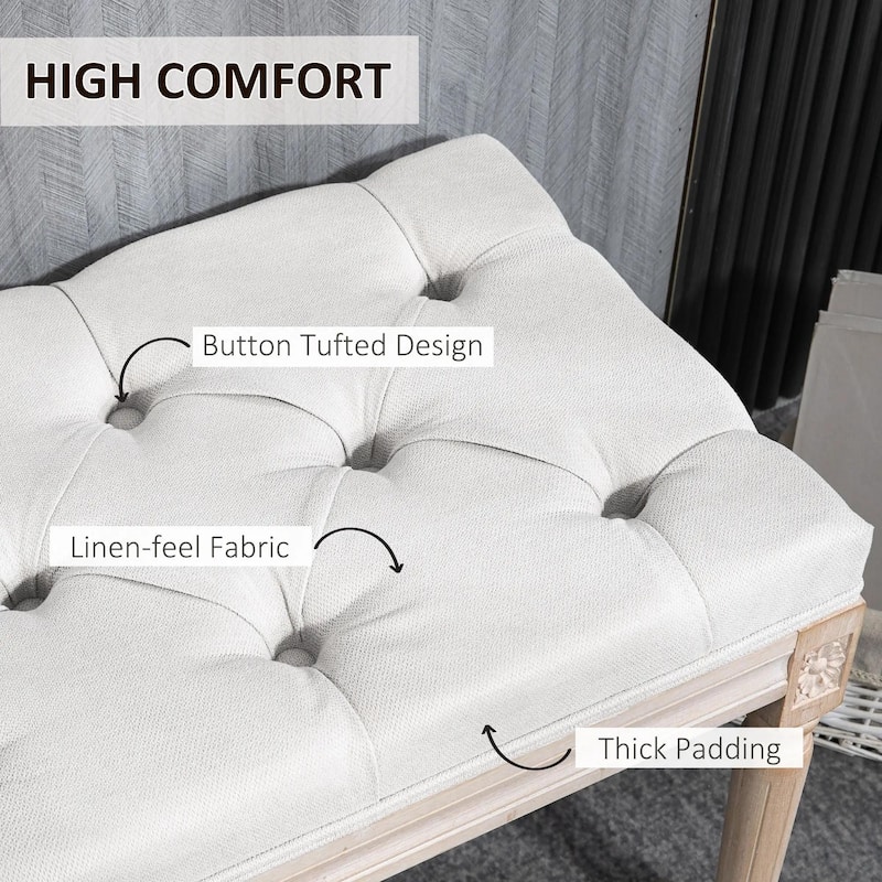 32"/64" Linen Upholstered Bedroom Bench, French End of Bed Bench